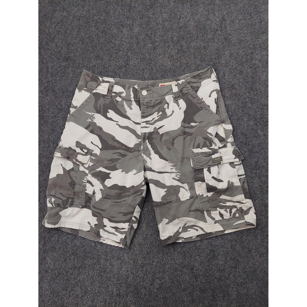 Wrangler Camo Cargo Shorts Mens 38 White Gray Relaxed Fit Utility Pockets Y2K